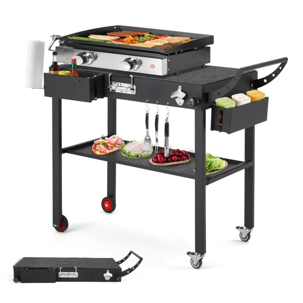 YODOLLA Foldable Grill Cart Trolley on Wheels & Handle