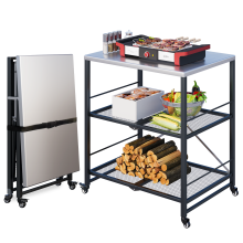 YODOLLA Foldable Stainless Dining Cart with Wheels Movable BBQ Stand