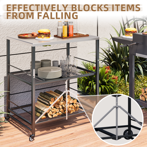 YODOLLA Foldable Stainless Dining Cart with Wheels Movable BBQ Stand 2