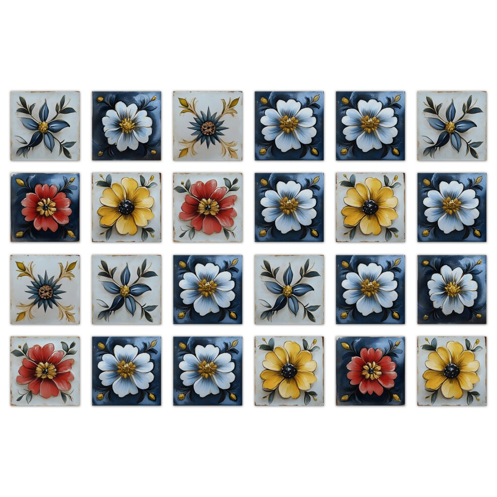 (Nhz17, 15X15cm) 24 Pcs Morocco Floral Tile Stickers Self-Adhesive Peel And Stick Tile Backsplash Botanical Wall Stickers For Kitchen Bathroom 6915070994842