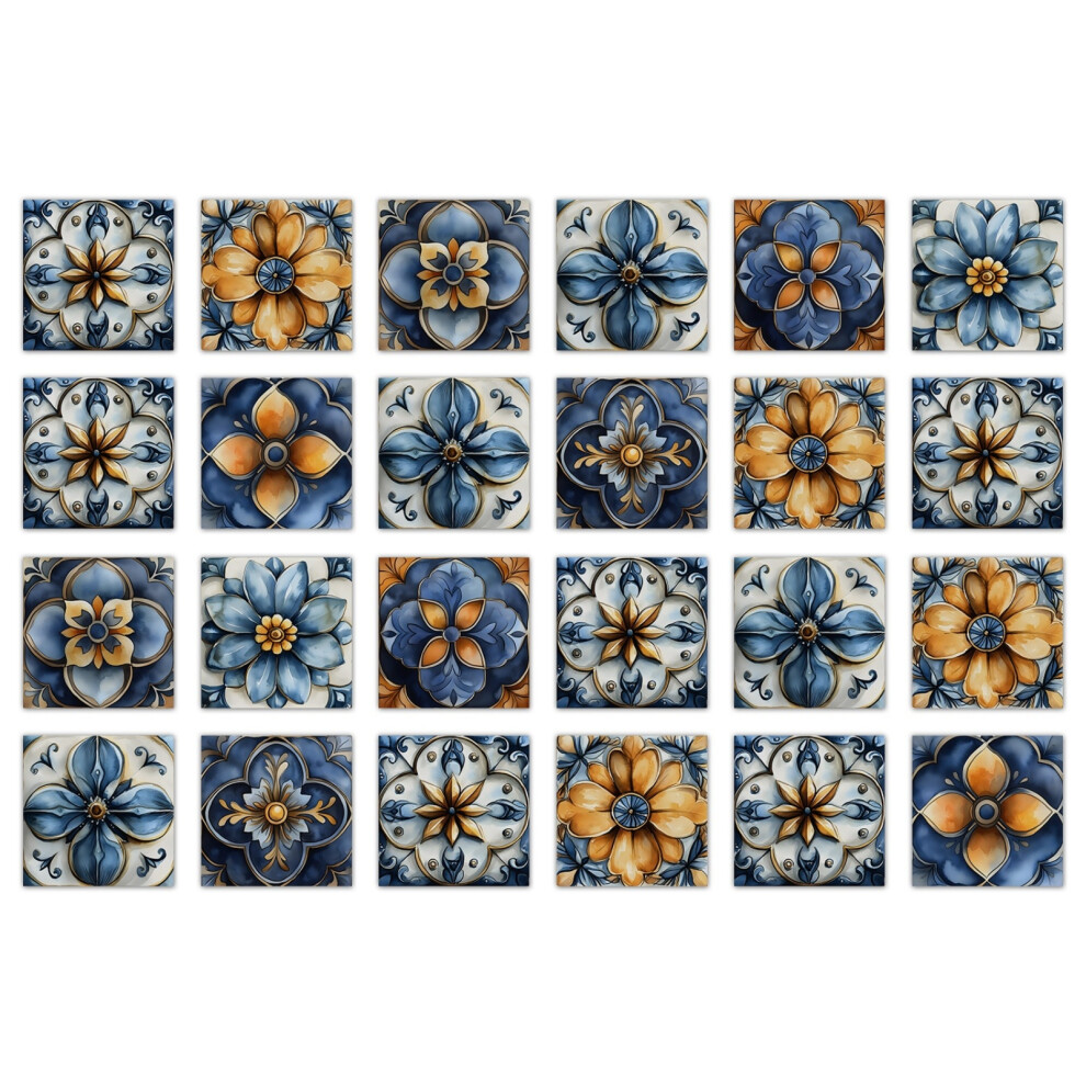 (Nhz18, 10X10cm) 24 Pcs Morocco Floral Tile Stickers Self-Adhesive Peel And Stick Tile Backsplash Botanical Wall Stickers For Kitchen Bathroom 6915070994866