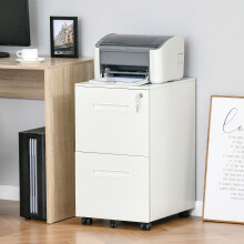 Vinsetto Mobile Lockable File Cabinet, White | 3-Drawer Under-Desk Space-Saver with Adjustable File Rail, 360 Wheels, Top Lock, 924-032WT