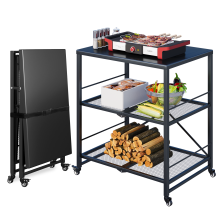 YODOLLA Foldable Stainless Dining Cart with Wheels Movable BBQ Stand