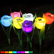 (White) Color 7 Outdoor Solar Powered Tulip Flower Led Light Yard Garden Way Lamp Path