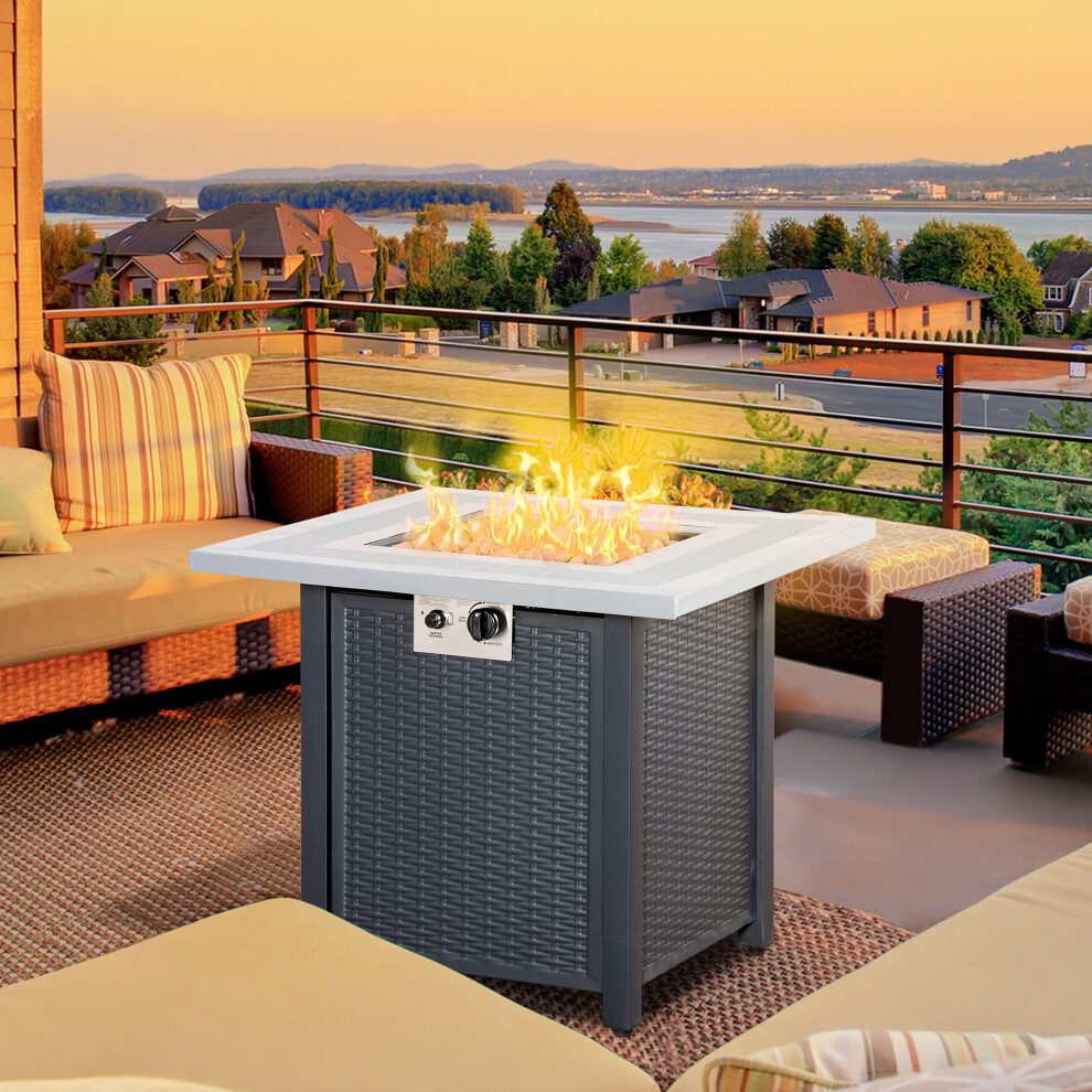 Outsunny Outdoor Propane Gas Fire Pit Table w/ Lid and Lava Rocks, Black