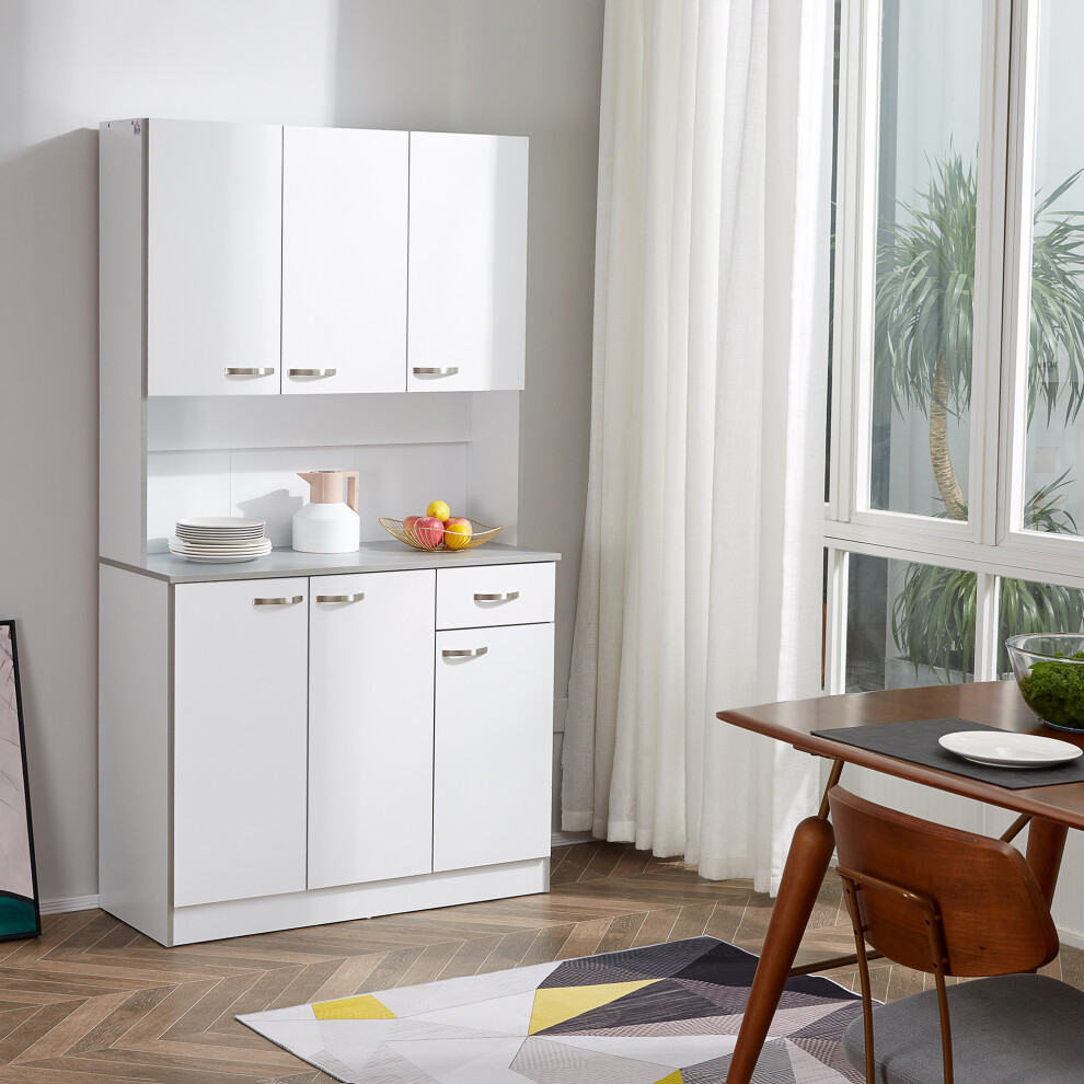 HOMCOM Freestanding Kitchen Cupboard, Storage Cabinet with Doors White
