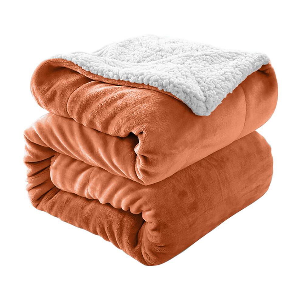 (Rust/Orange, 130x150 cm) Soft Sherpa Throw Blanket for Sofa Bed Warm Fleece