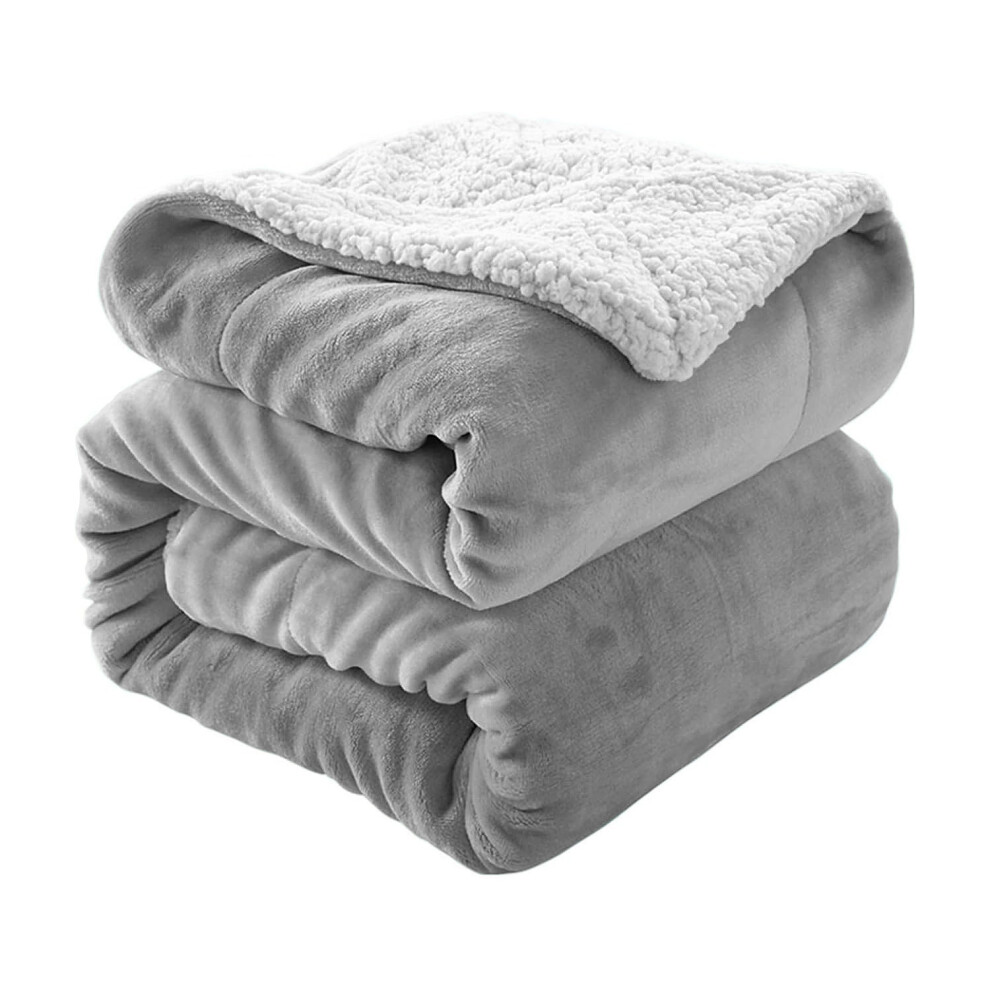 (Silver, 200x240 cm) Soft Sherpa Throw Blanket for Sofa Bed Warm Fleece