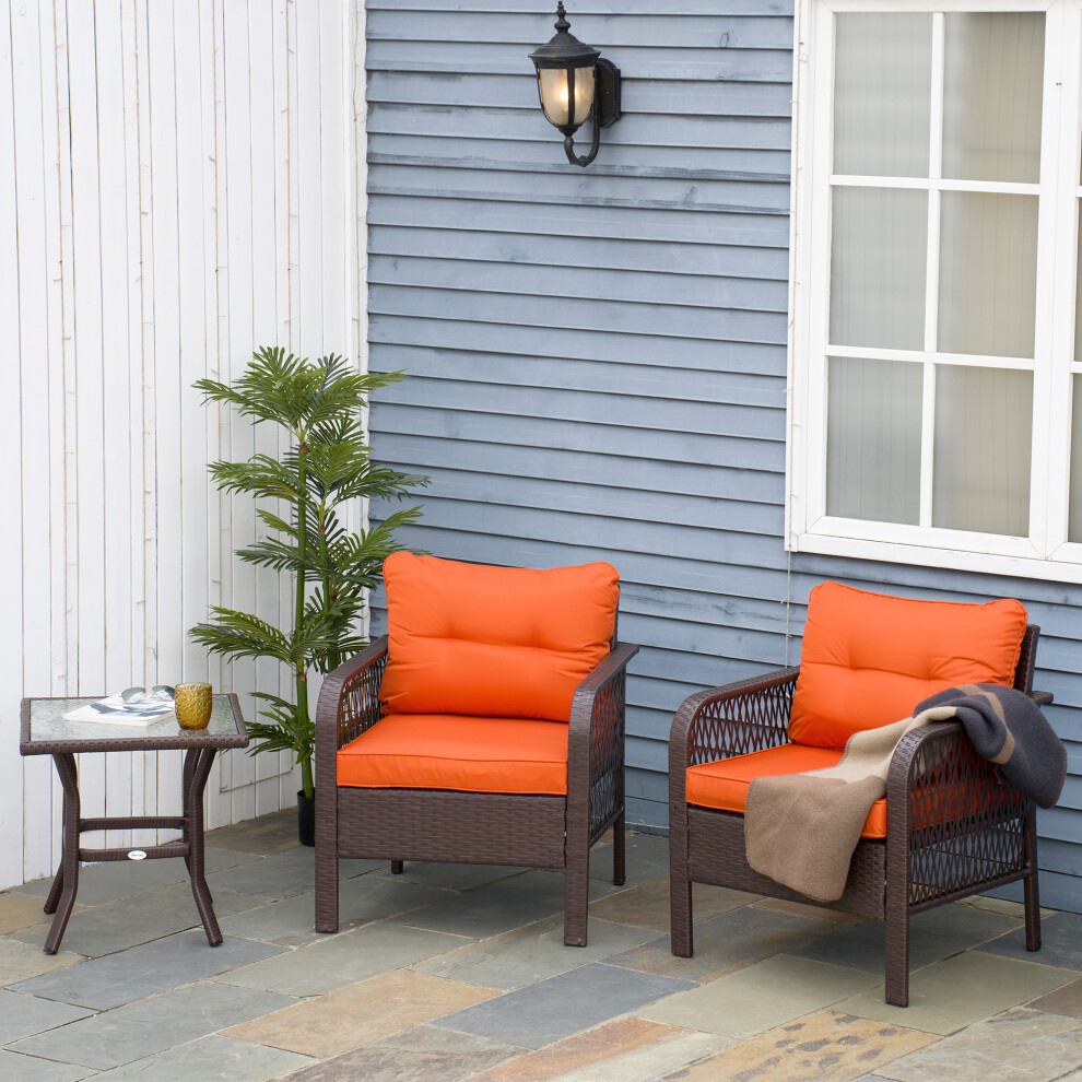 Outsunny 3 Pieces Rattan Bistro Set With Tempered Glass Table Orange
