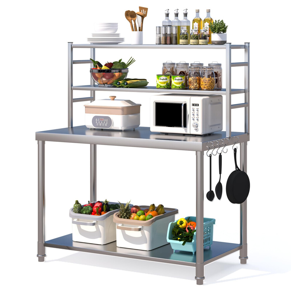 YODOLLA Stainless Steel Table with 2 Layer Top Shelf Catering Tables