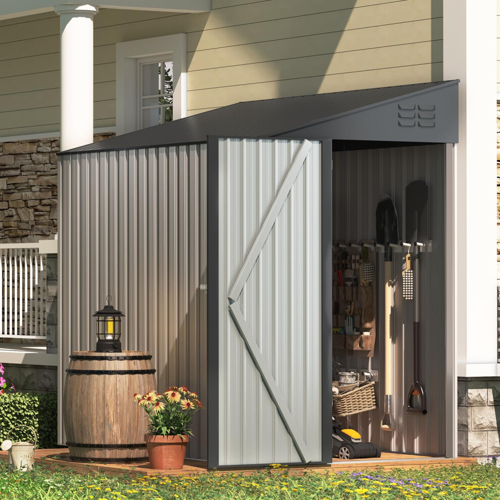 (Grey) YODOLLA 214x 128cm Outdoor Lean to Storage