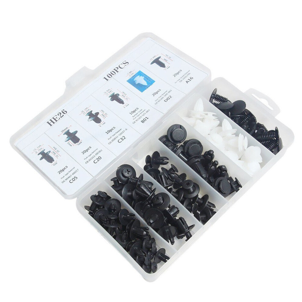 Car Retainer clips Body Plastic Rivets Fasteners Push Bumper Door Trim Panel Screws with Removal Tool 100 Pcs
