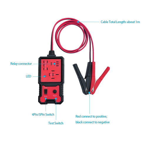 Car Battery Checker Electronic Relay Tester with Clips Auto Diagnostic Tool 12V 2