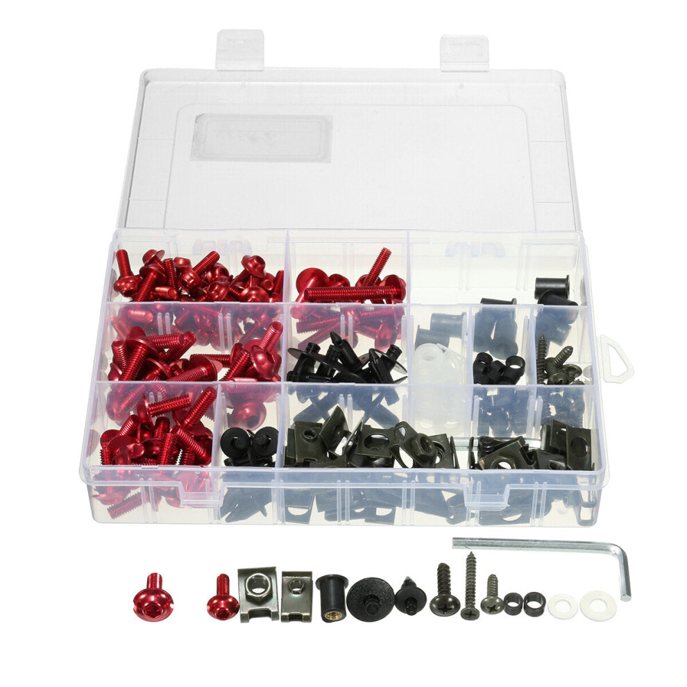 (Red) 251Pcs Fairing Bolt Kit Motorcycle Sportbike Body Fasteners Clip Screws Set 8727971668382