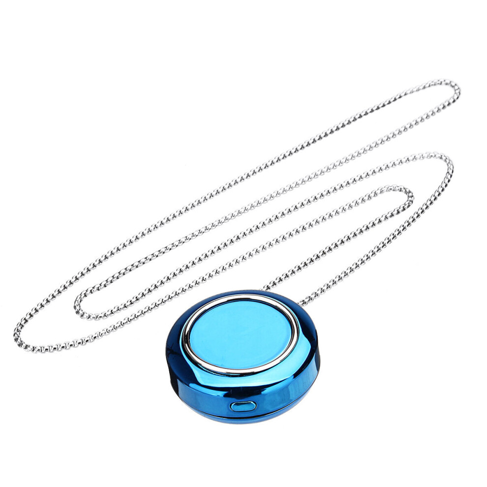 (Blue) Wearable Air Purifier Necklace PM2.5 Haze Freshner Ionizer Negative Ion Generator Odor Eliminator Remove Smoke Dust