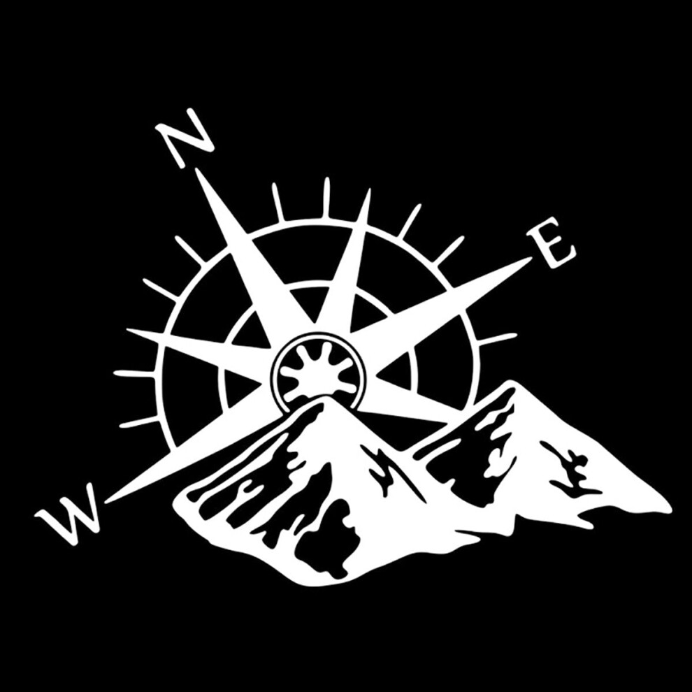 (White) Car Sticker Decal Compass & Mountain 60X45cm For Camper Van Motorhome Car White 4250937608947