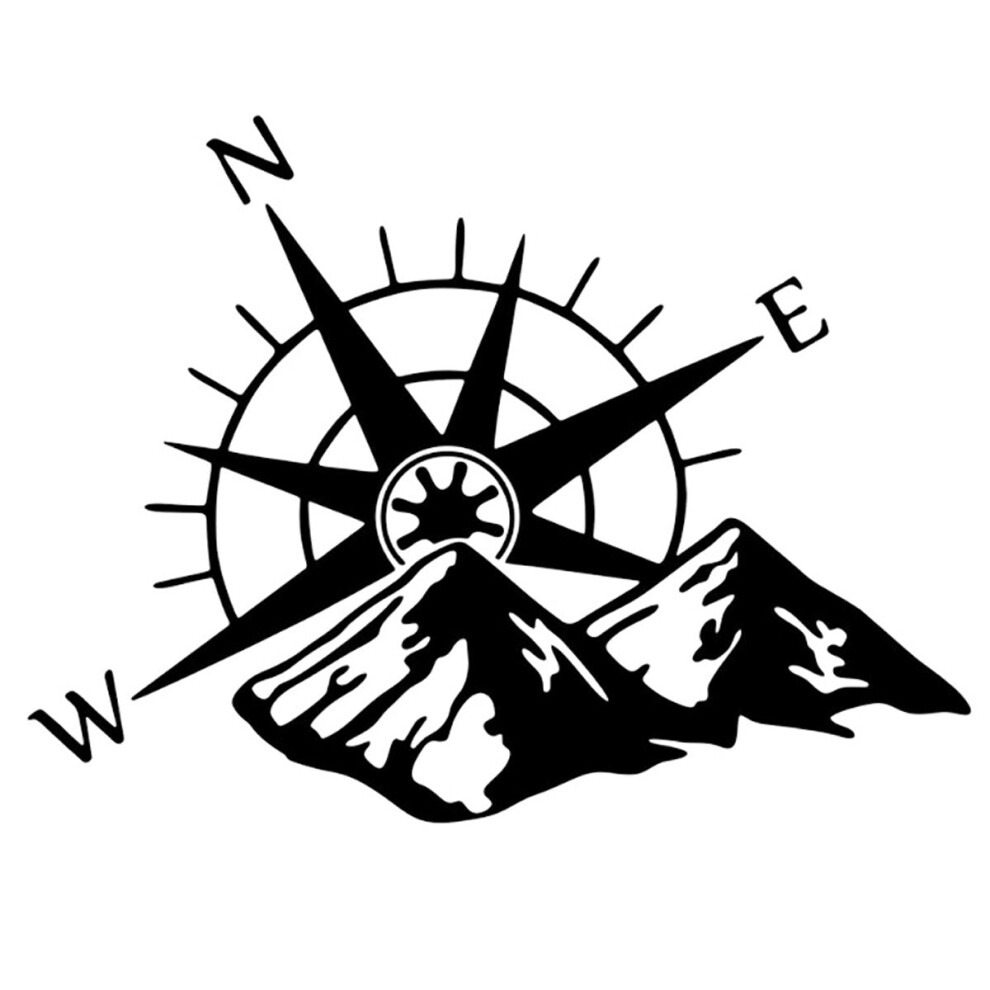 (Black) Car Sticker Decal Compass & Mountain 60X45cm For Camper Van Motorhome Car Black 4250937608923