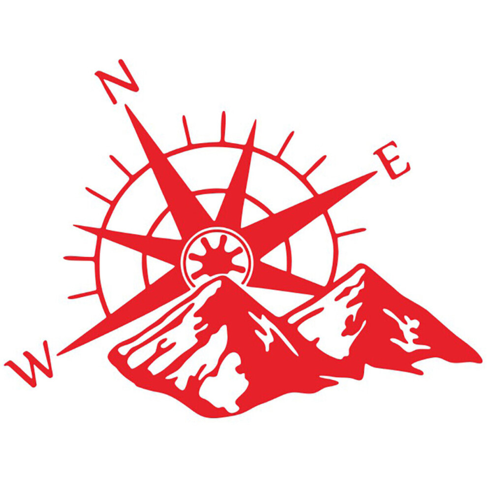 (Red) Car Sticker Decal Compass & Mountain 60X45cm For Camper Van Motorhome Car Red 4250937608954