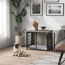 PawHut Dog Crate Furniture End Table w/ Cushion for Medium Dogs