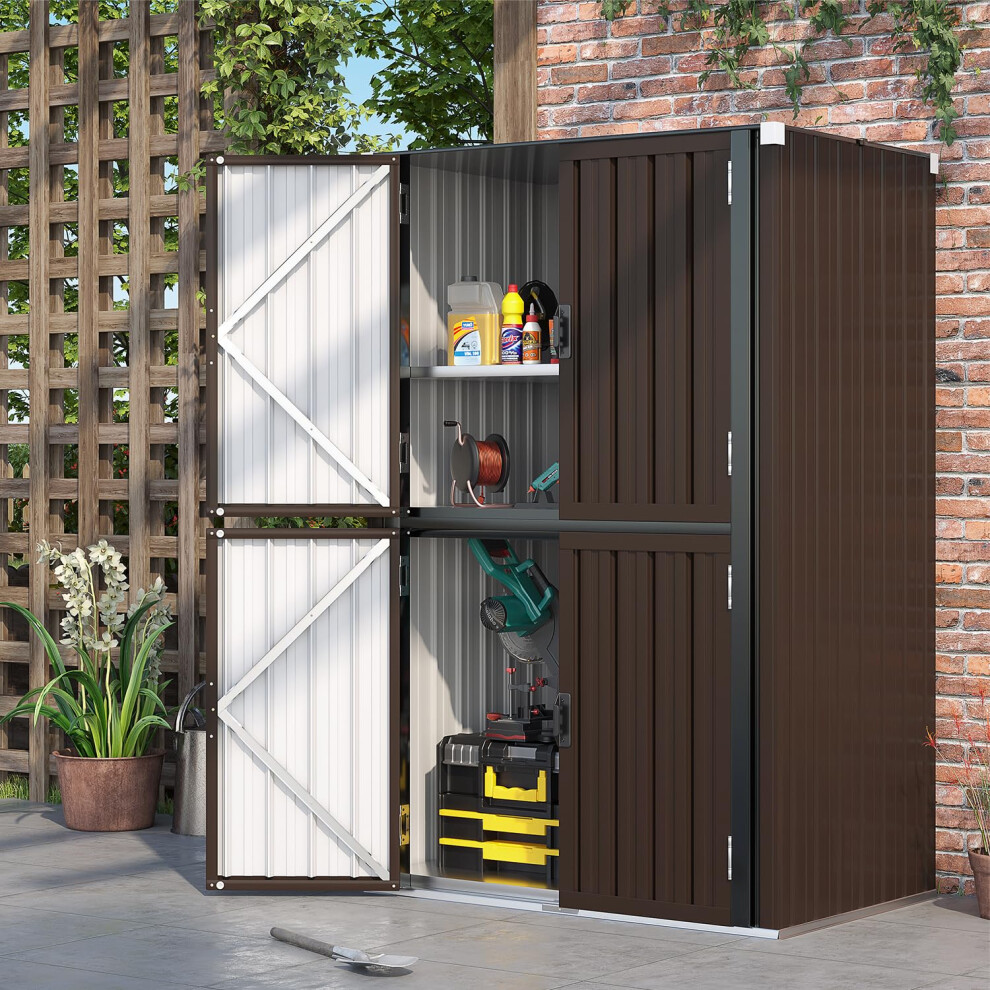(Brown) YODOLLA Storage Cabinet Shed Metal Cupboard