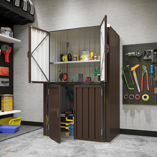 (Brown) YODOLLA Storage Cabinet Shed Metal Cupboard 2