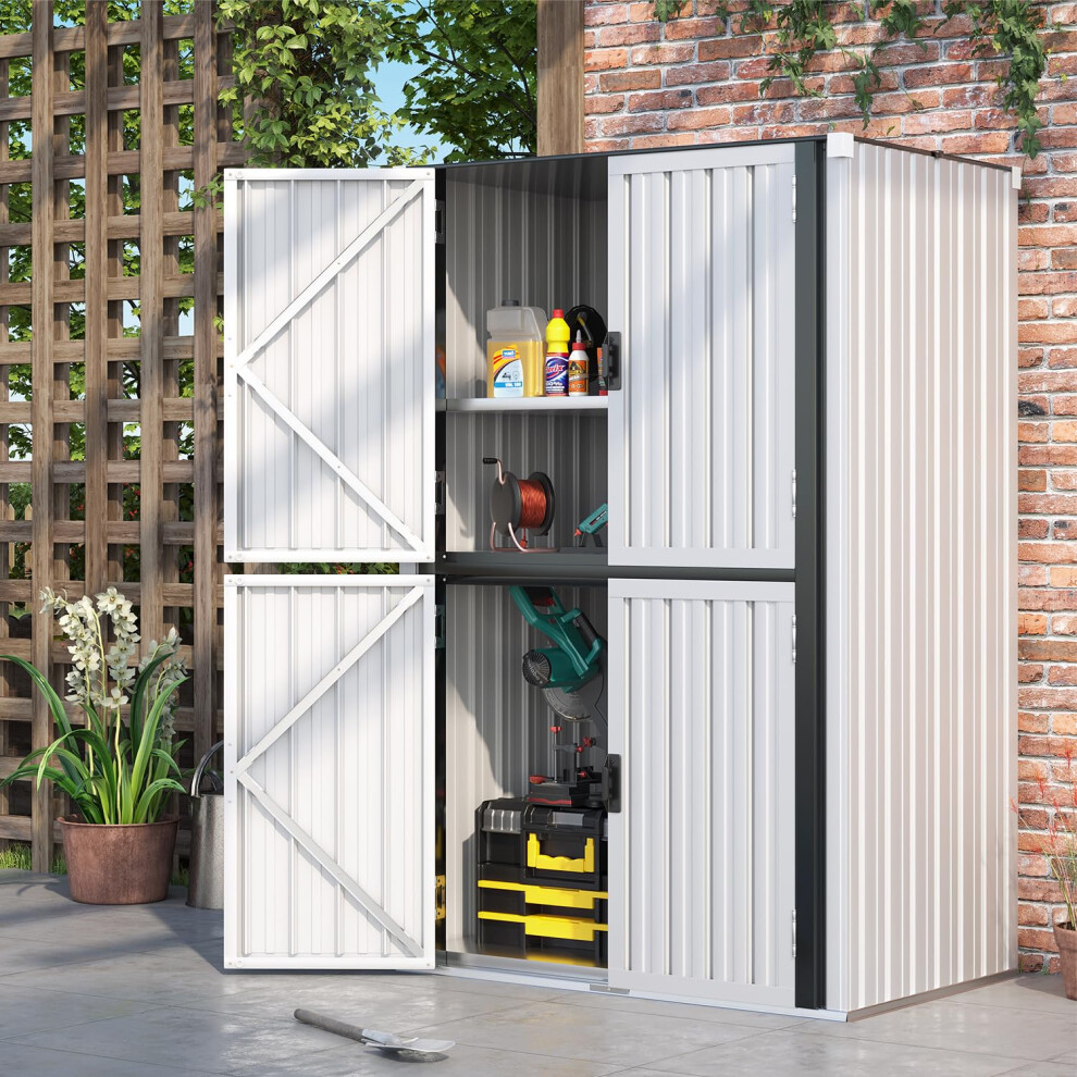 (White) YODOLLA Storage Cabinet Shed Metal Cupboard