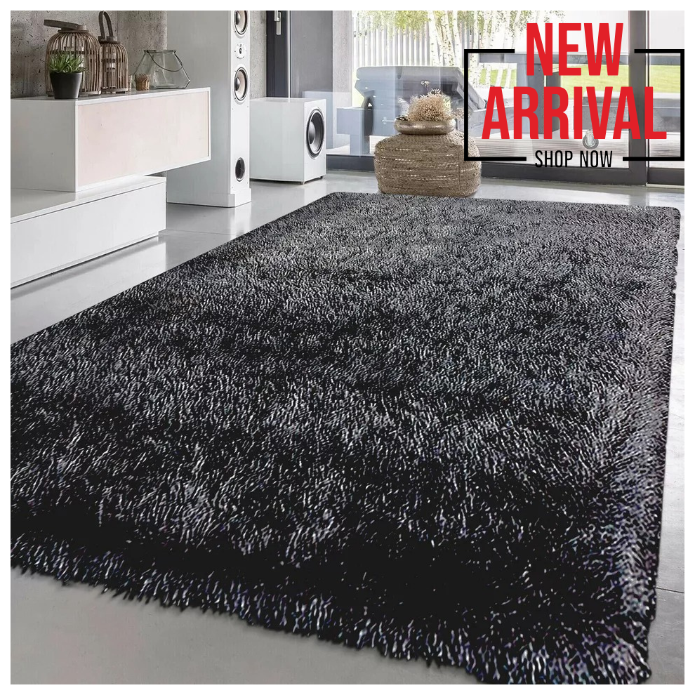 Shaggy Rugs Ltd (Black Grey 160 X 230 Cm) Modern Non Slip Fluffy Rugs Thick Shaggy Natty Rug Black,Grey