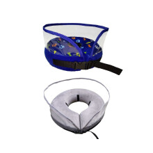 Pet Dog PVC Inflatable Healing Collar Cone Wound Medical Cat Protective Jackets Grey-S