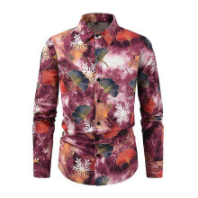 (M,HCS12)2024 autumn men's casual long sleeved floral shirt with European print long sleeved cardigan