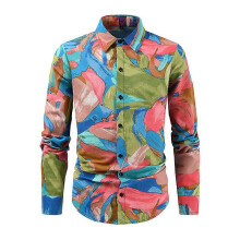(XL,HCS10)2024 men's plus size men's long sleeved fashion show popular printed long sleeved shirt