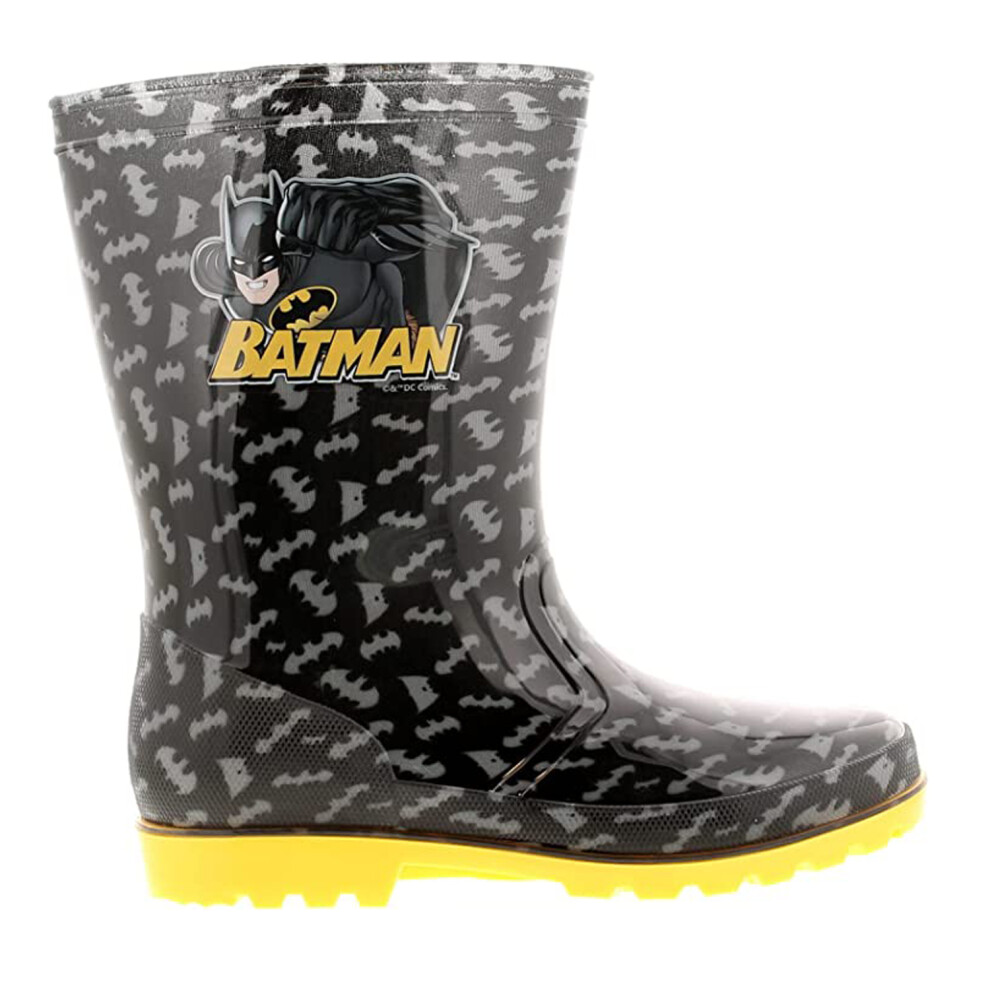 (UK 12) Batman Black Bolton Wellies Wellington Boots Boys