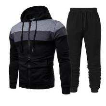 (XXL)2024 Spring and Autumn Men's Fashion Color blocked Splicing Set Hooded Running Outdoor Sports Set Men's Hoodie Black