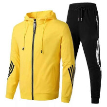 (M)Men's casual sports suit, fashionable zipper jacket, men's and women's running sports suit, yellow