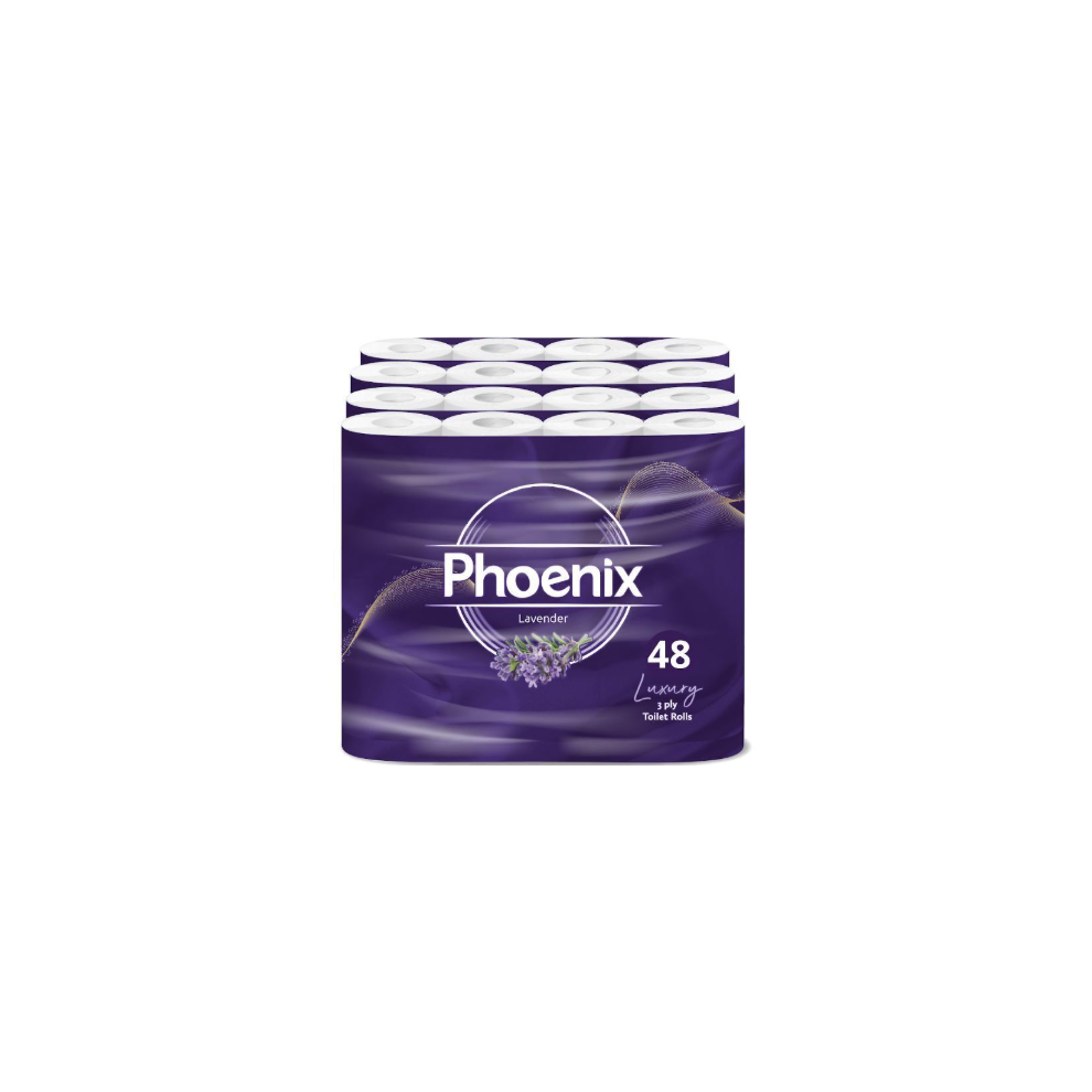 Phoenix 48 Roll Bulk Pack - Quilted 3-Ply Scented Toilet Rolls, Uk Made, Sustainably Sourced Lavender