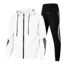 (S)Men's casual sports suit, fashionable zipper jacket, men's and women's running sports suit, white