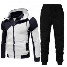 (XXXL)2024 men's fashionable solid color color blocked double-layer zipper hooded cardigan slim fit hoodie white