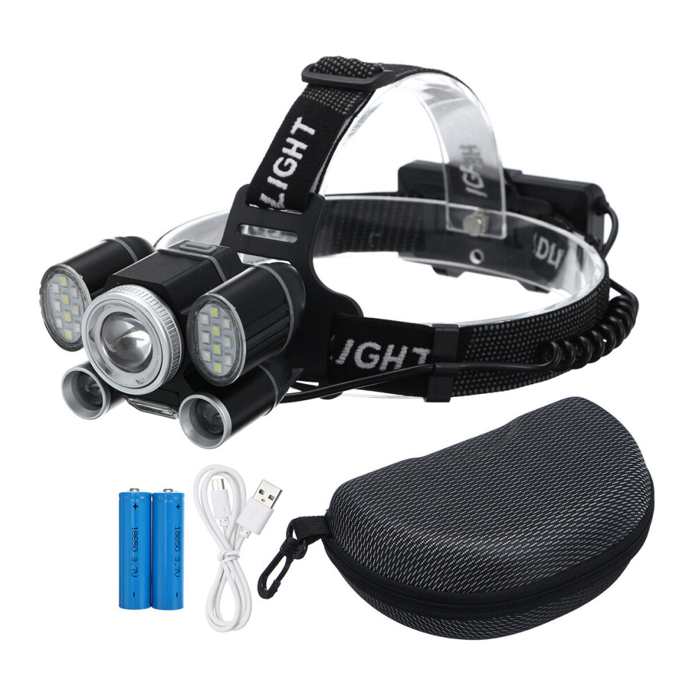 LED Headlamp Flashlight Zoom Ultra Bright 5 Modes USB Rechargeable Work Lamp for Camping Jogging Cycling