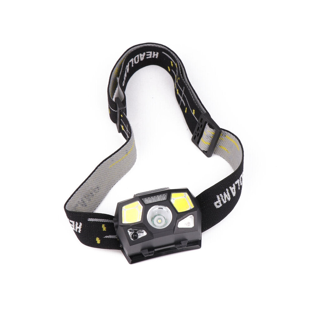 (Black) COB LED Headlamp USB Interface Waterproof Camping Hiking Cycling Fishing Light Bike Bicycle