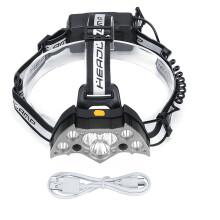 (Gray) Headlamp 18650 Battery USB Fishing Flashlight Camping Hunting Cycling Bike Bicycle