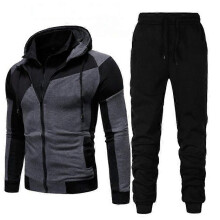 (XL)2024 men's fashionable solid color color blocked double-layer zipper hooded cardigan slim fit hoodie gray