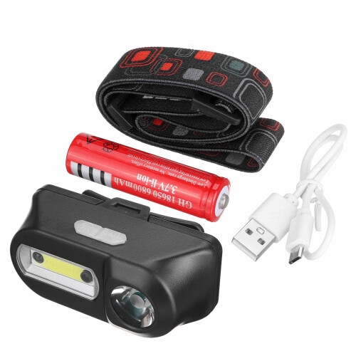(C) USB Rechargeable COB Headlamp Running Camping Fishing Cycling Flashlight Sensor Work Light