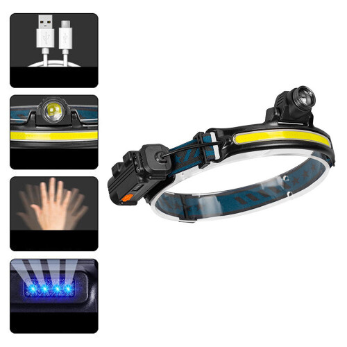(Focus) Smart Sensor Headlight XPG+COB 6 Modes Type-C Charging 2000mAh Battery Flashlight Head Torch 1