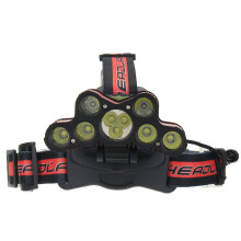 (Red) 7xLED T6 Zoomable Headlamp 6 Modes Torch Lamp USB Rechargeable 18650 Battery Work Lantern Outdoor Cycling Camping