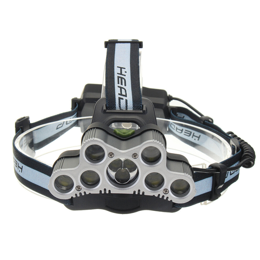 (Grey) 7xLED T6 Zoomable Headlamp 6 Modes Torch Lamp USB Rechargeable 18650 Battery Work Lantern Outdoor Cycling Camping