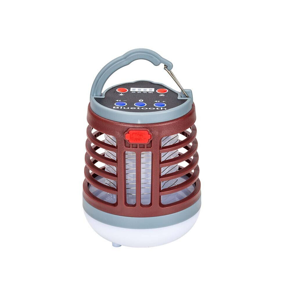 (Brown) Multifunction Mosquito Killer Lamp With LED Camping Light&Bluetooth Speaker USB Rechargeable Long Battery Life UV Insect Trap Light No Noise Radiation
