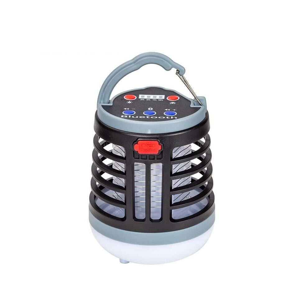 (Black) Multifunction Mosquito Killer Lamp With LED Camping Light&Bluetooth Speaker USB Rechargeable Long Battery Life UV Insect Trap Light No Noise Radiation