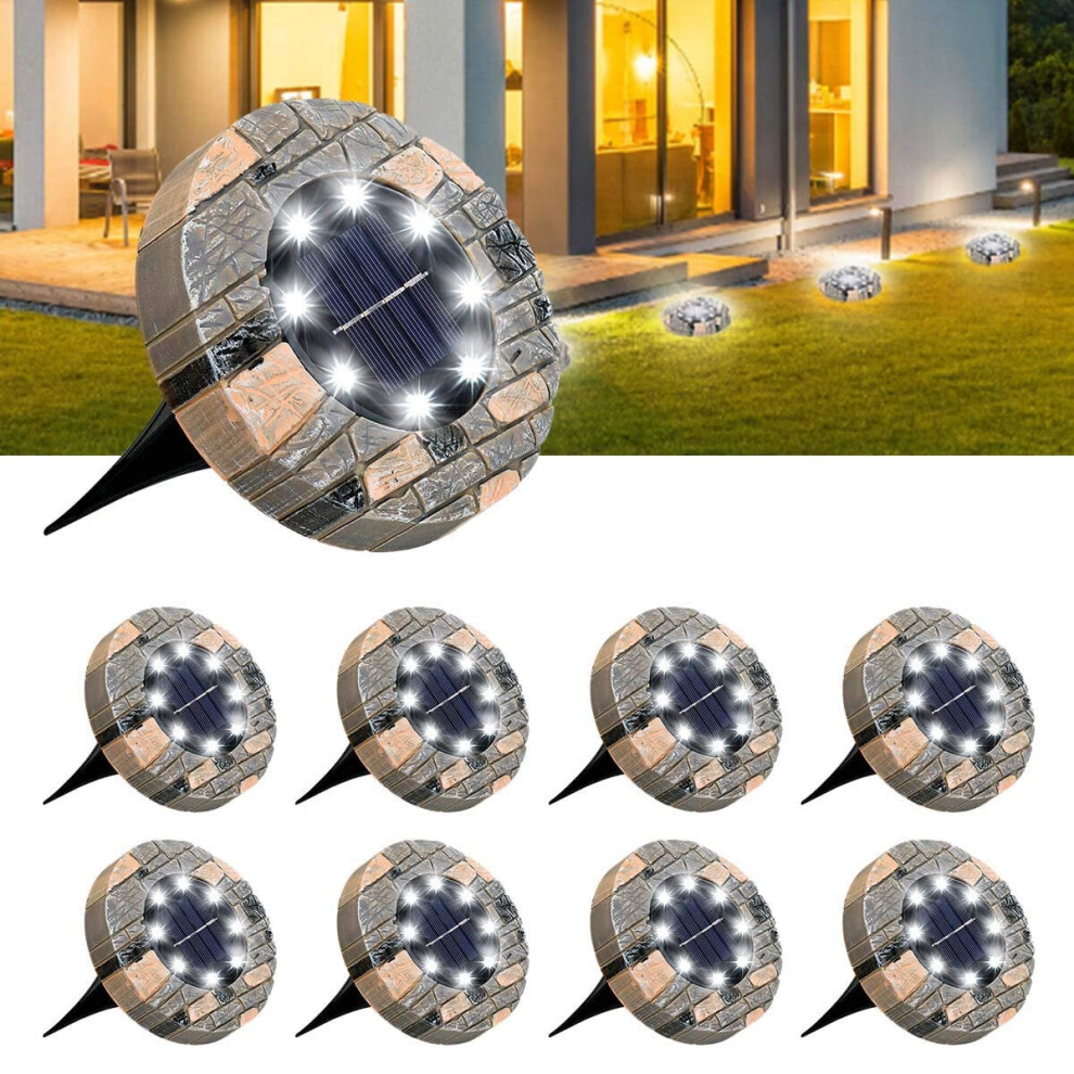 (Type A) 8 Pack Solar Ground Lights 8 LED Disk Solar Lights Outdoor Upgraded Garden Waterproof Bright In-Ground Lights For Pathway