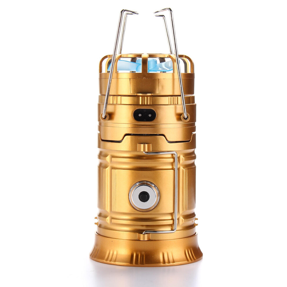 (Gold, 1) Portable Camping Tent Cool Fan Lantern LED Solar Rechargeable Tent Night Flashlight Lamp-image-OPC-PFZMFBY-NEW