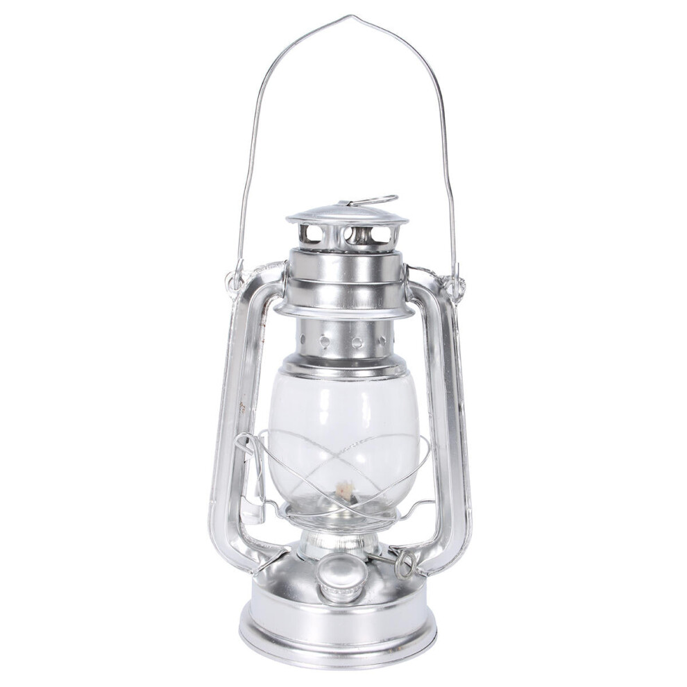 (Silver) Retro Oil Lantern Outdoor Garden Camp Kerosene Paraffin Portable Hanging Lamp