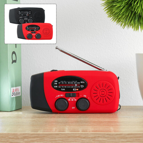 (Red) USB Solar Radio LED Emergency Lamp Flashlight Hand Crank Generation Camping Light 2